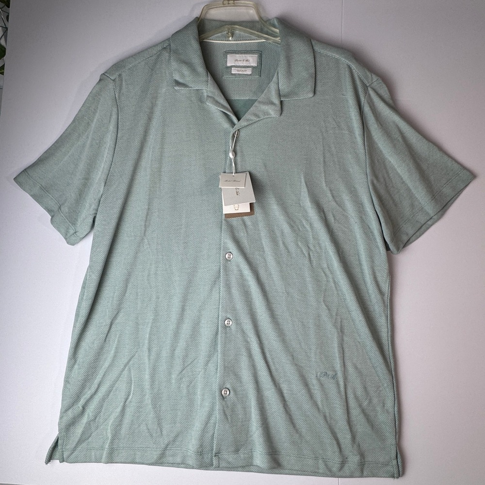 Porter & Ash Mens XL Sage Green Modal Blend Short Sleeve Camp Collar Shirt NWT